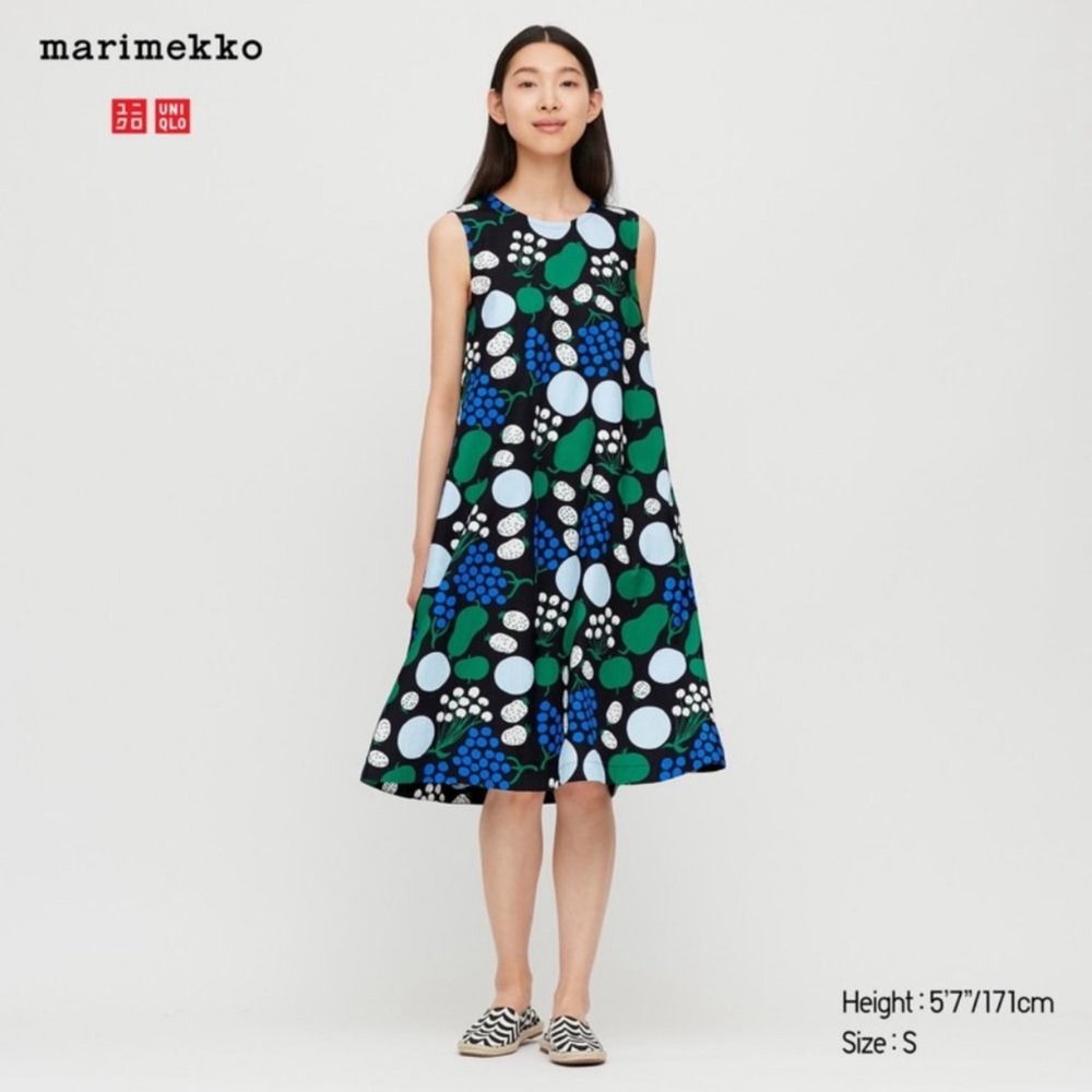 Marimekko x Uniqlo Tori Fruit Print Marketplace Dress M Scandi Novelty Colorful